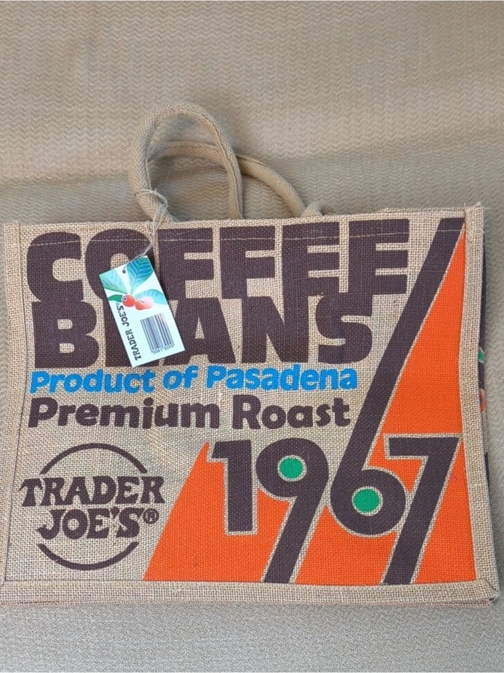 Trader Joe’s Orange & Natural Jute Coffee Beans Tote Bag